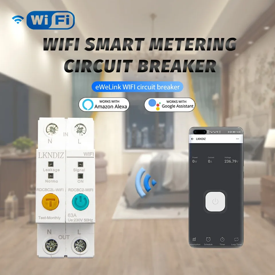 

Ewelink WIFI Remote Control Leakage Current protection Circuit Breaker Energy Monitoring with Alexa google home for Smart home