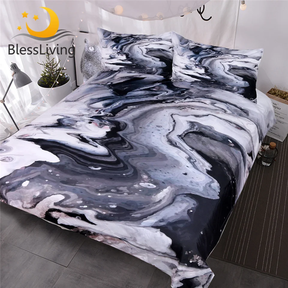 

Blessliving Modern Marble Pattern Duvet Cover Art Abstract Grunge Home Textiles Black and White Textured Fashion Bedding Set