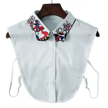 

Women Heart Butterfly Embroidery Lapel Fake Collar Detachable Half-Shirt Blouse
