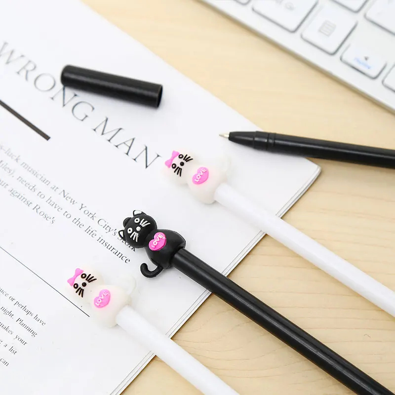 12Pcs/pack Cute Kawaii Cat Gel Pens Blue Black White Animal Stationery School Material Thing Pencil Case Bag Kawai Stationary