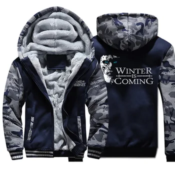 

2019 men Game of Thrones hooded hoodie camouflage plus velvet padded sweatshirt winter is coming casual comfortble homme jacket