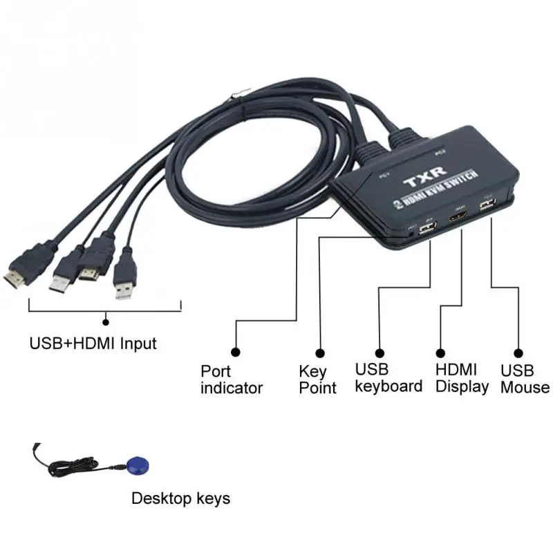  2 Port USB With Cables Dual Monitor HDMI Button TV Projector KVM Switch Notebook Keyboard Mouse Spl