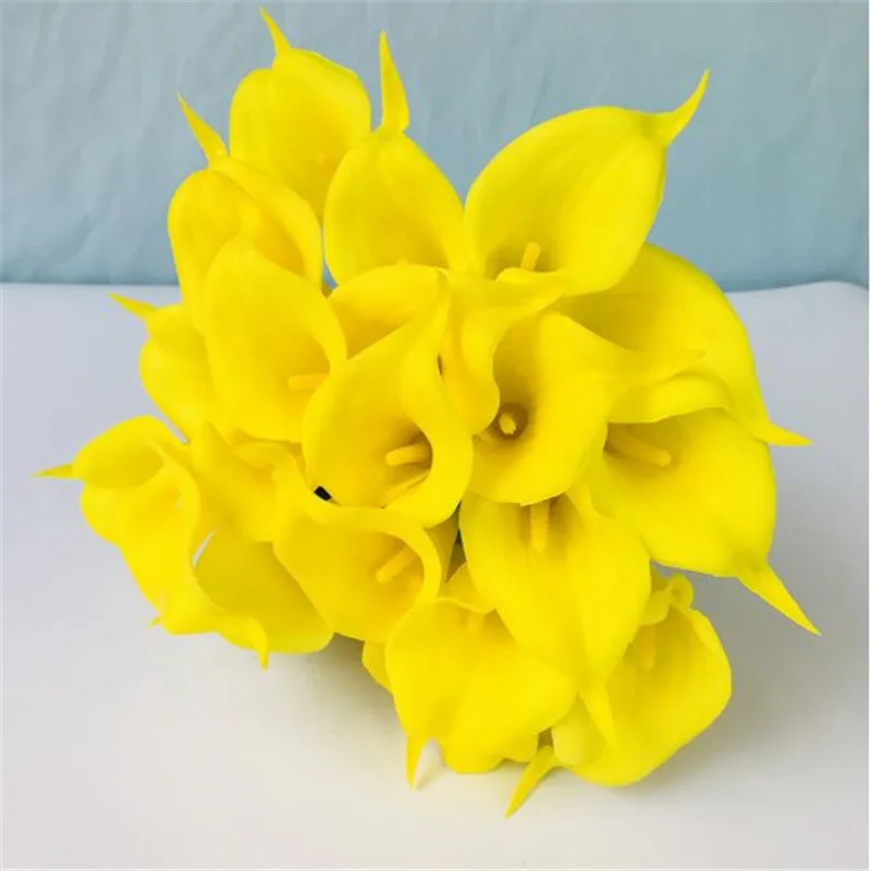 A Yellow Calla 31 шт./лот, искусственные цветы-тюльпаны, искусственные цветы из искусственной кожи Калла, настоящие цветы для свадебного украшения, вечерние украшения для дома - Цвет: A Yellow Calla