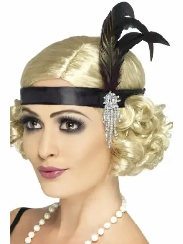 Ladies Flapper Feather Headband Charleston Headdress Gatsby 1920s Fancy Dress