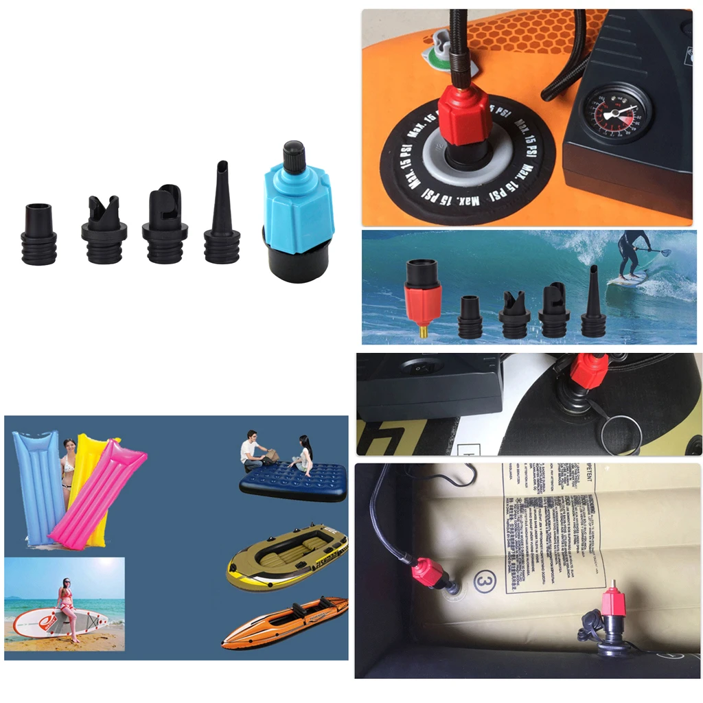 4 in 1 Inflatable Boat Pump Adaptor Compressor Air Valve Converter Adapter with 4 Nozzles for Stand Up Paddle Board, Rubber Raft