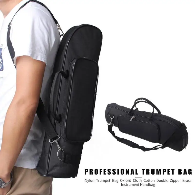 

Nylon Solid Black Color Oxford Cloth Cotton Professional Trumpet Bags Double Zipper Handbags Case for Brass Instrument