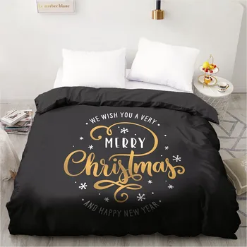 

3D Father Christmas Duvet Cover Xmas Quilt Covers Comforter Case Black Beding Bag 140x210cm King Single Double Size Bed Linen
