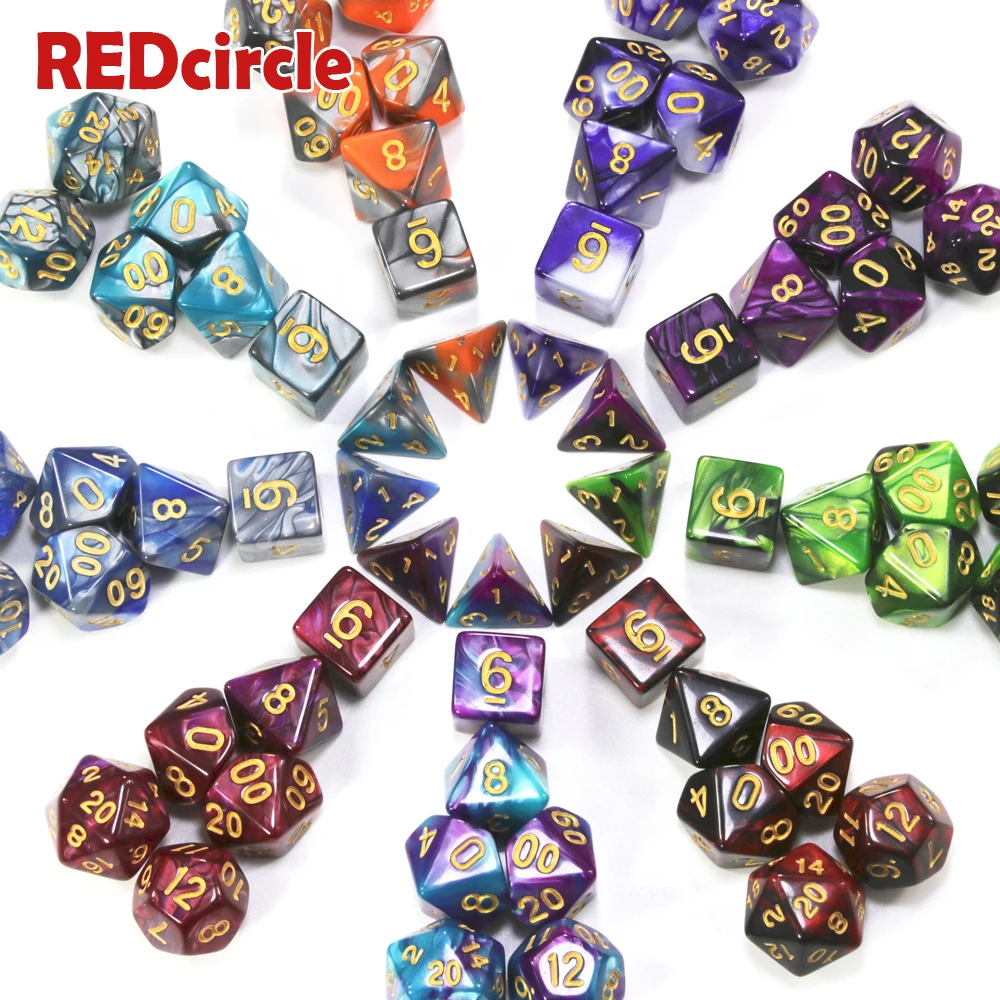 7 шт. 2 х цветный Multi по бокам игровой набор Игральный костей с Туманность эффект