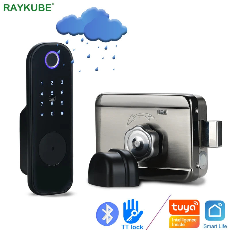 RAYKUBE Fingerprint Door Lock Electronic smart homePassword Phone APP Unlock Support Tuya/Smartlife/TT Lock APP Metal Gate Hotel