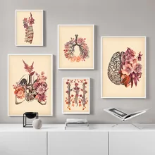 Винтажная Картина на холсте с изображением черепа и позвоночника, Анатомия человека, медицина, настенная живопись, плакаты на скандинавскую тему и принты, настенные картины для гостиной