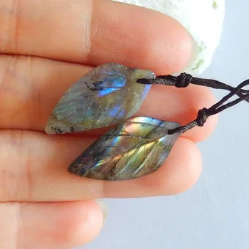 

Natural Labradorite Carved leaves fashion Semi-precious stones, Jewelry accessories Earrings,26x13x4mm,4.3g