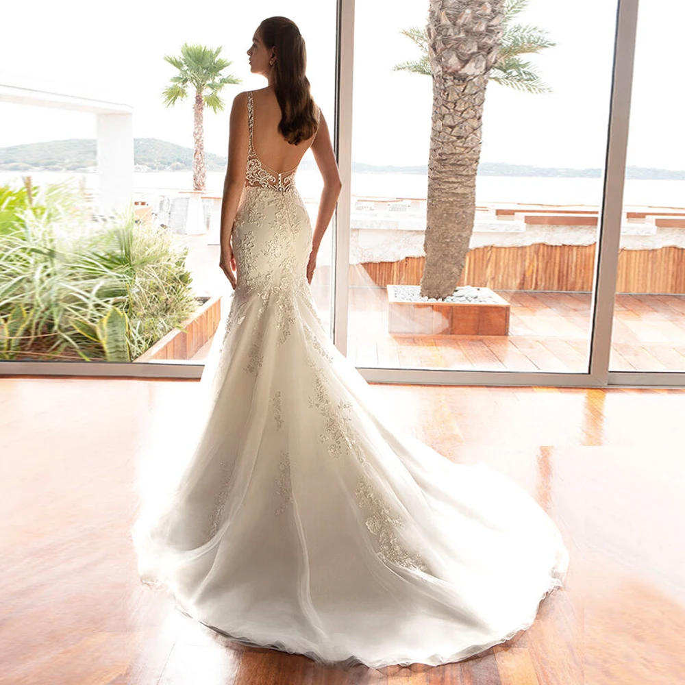 Robe de Mariage свадебные платья русалки с v-образным вырезом Роскошные аппликации из бисера Vestido de Noiva Sereia платье принцессы с открытой спиной