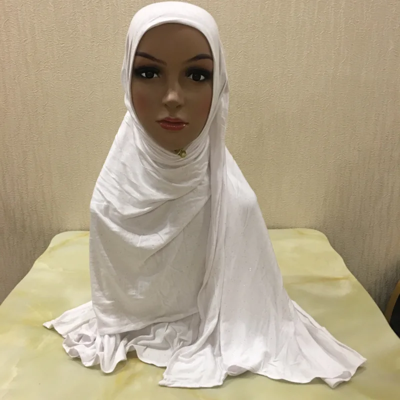 Мусульманские, однотонные хиджабы Блестящий шарф из хлопкового трикотажа женские головные уборы женские тюрбан хиджабы мусульманская вуаль стрейч-бандана