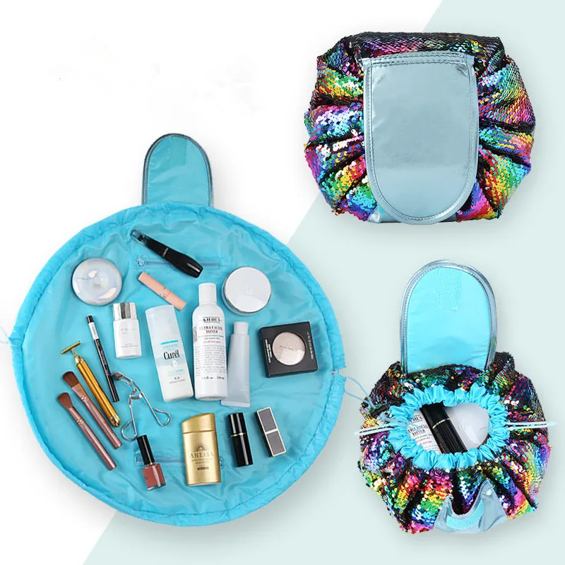 Luxury Drawsting Bling Storage Bag Magic Double Sided Sequin Women Makeup Lipstick Organizer Quick Storage of Cosmetic Bag
