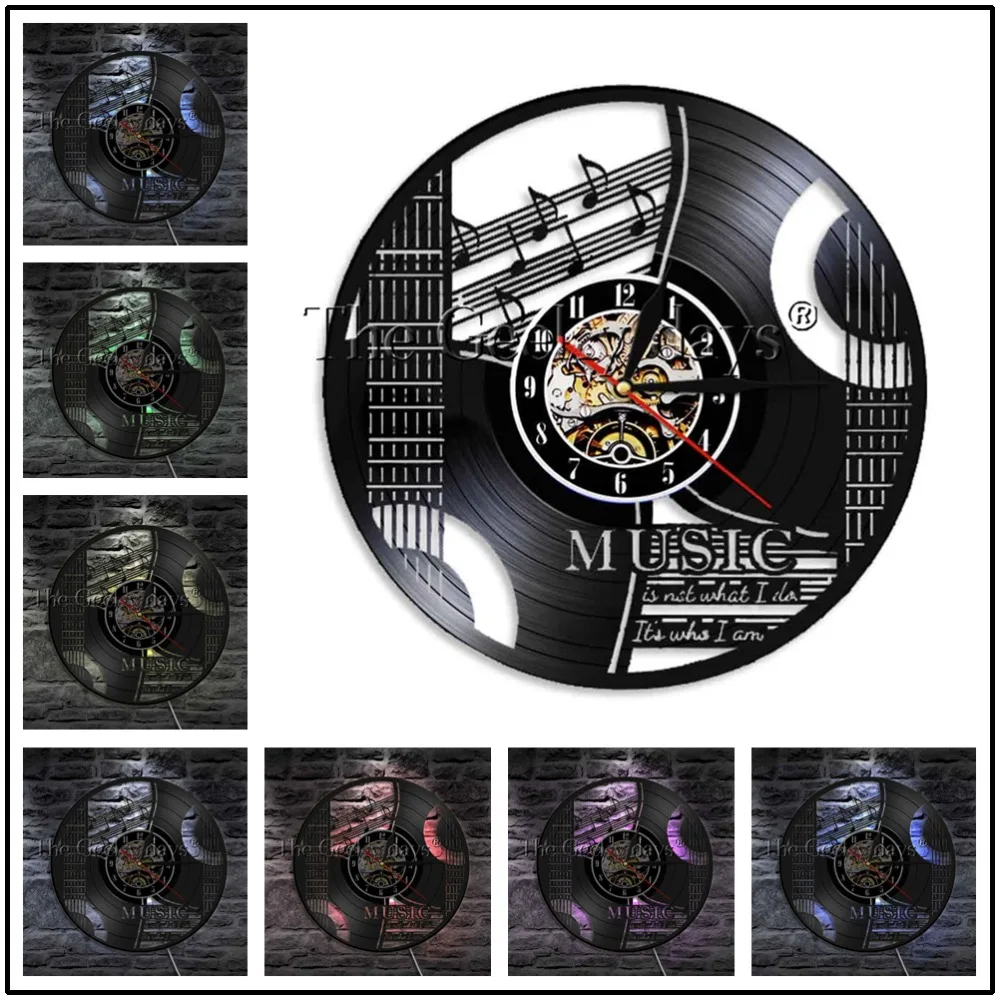 Музыкальный инструмент Виниловая пластинка настенные часы современные дизайны для гитары и набор барабанов рок музыка светодиодный Часы настенные домашние декоративные часы - Цвет: B-7 LED color change