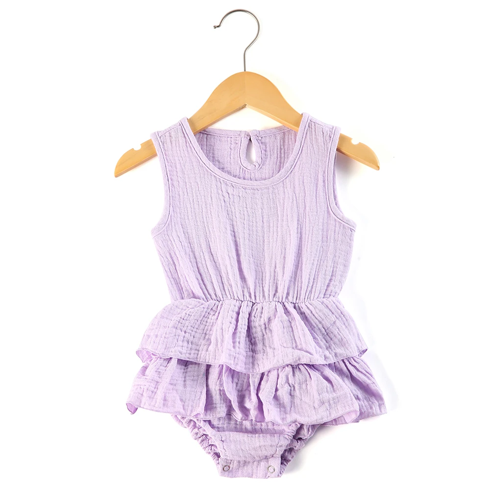 lavender Летняя одежда для новорожденных детей 0-3 месяцев; хлопковый креповый комбинезон для близнецов; Одежда для маленьких девочек; комбинезон с оборками - Цвет: lavender