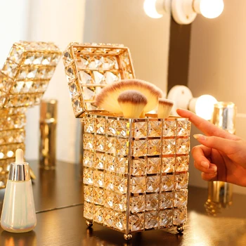 

Desktop Makeup Brush Pearl Home Decor Storage Box Crystal Lipstick Holder Ornaments Jewelry Organizer Dressing Table Bedroom