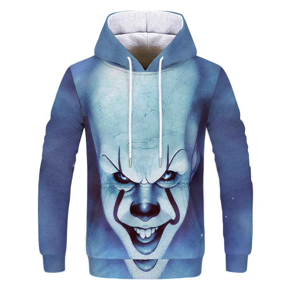 W-1447 Horror Movie It:Chapter Two Stephen King Clown PennyWise 3D Hoodie Cosplay Costume Sweatshirt men casual Cartoon Clown it hoodie - Цвет: W-1447