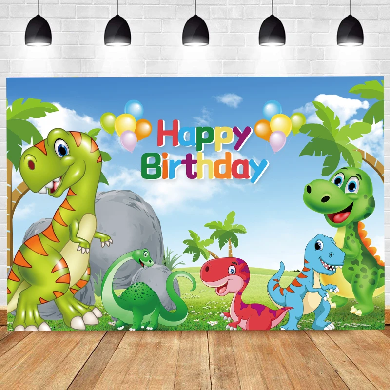 Fondo de fotografía de dinosaurio para niños, telón de fondo de Safari,  selva, bosque, feliz cumpleaños, fiesta de animales de dibujos animados,  Banner de fondo de foto, decoración|Fondo| - AliExpress