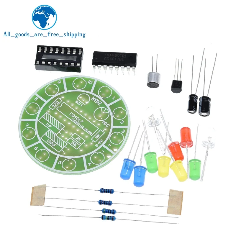 TZT 1/5PCS CD4017 bunte sprachsteuerung rotierenden LED licht kit elektronische herstellung diy kit ersatzteile student Labor – Detail 9
