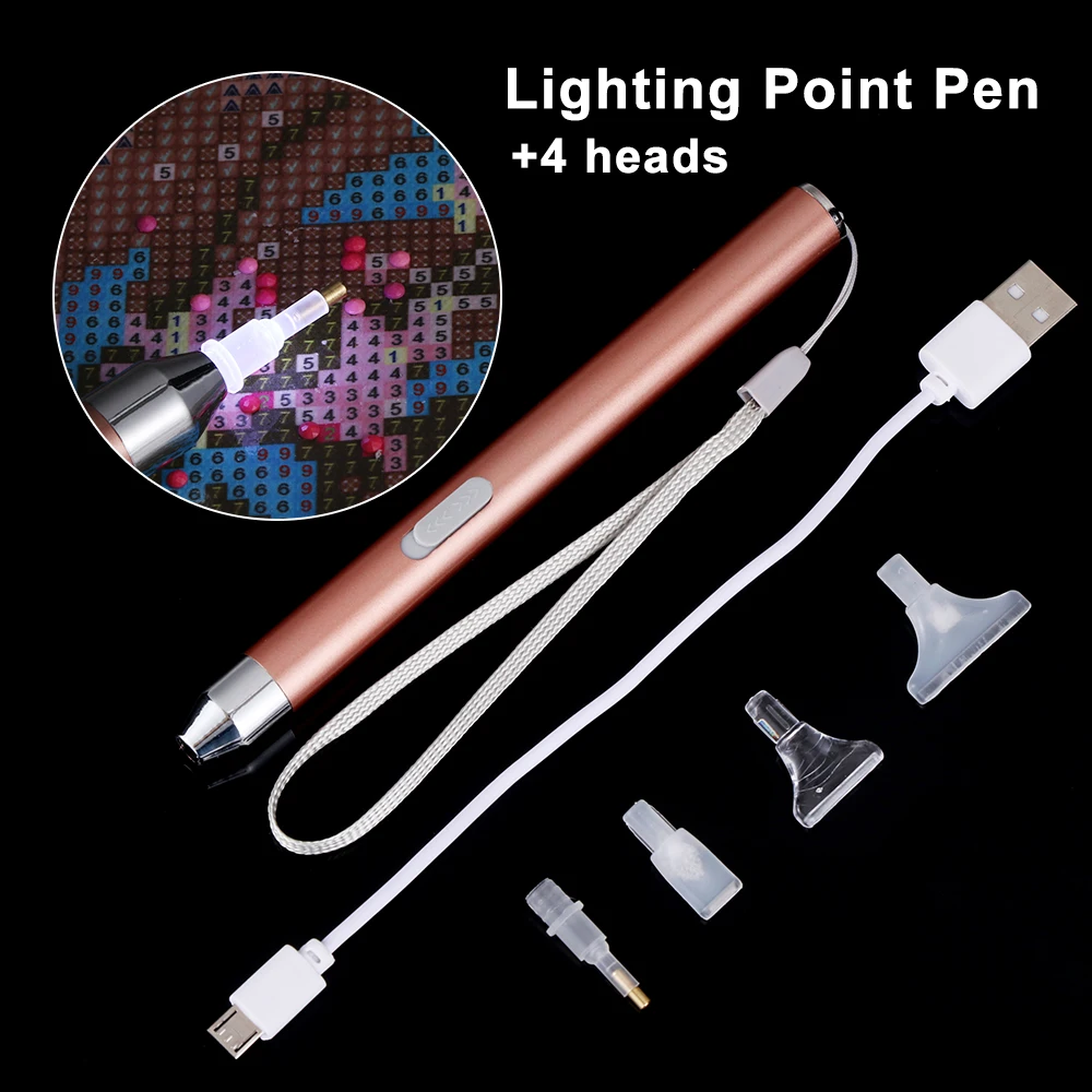 1 комплект 2020 Новинка USB перезаряжаемая точечная ручка с 4 головками 5D алмазная