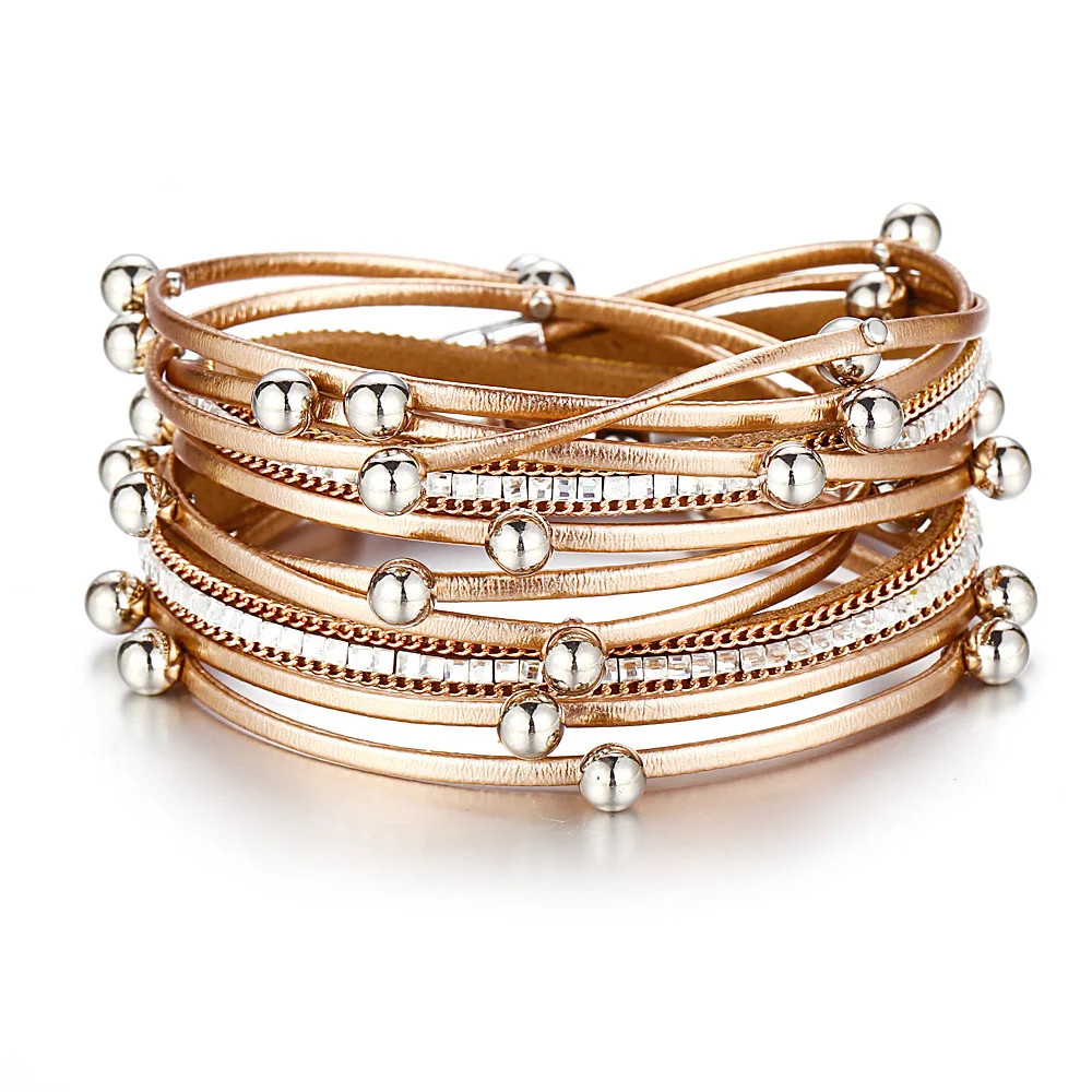 

Male Trendy Jewelry Beads Crystal Charms Bracelet Femme Punk Magnet Leather Wrap Bracelets Fashion Gifts