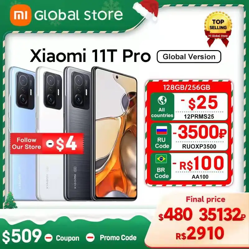 Global Version Xiaomi 11T Pro Smartphone 128G/256G Flagship Snapdragon 888 Octa Core 108MP Camera 120Hz AMOLED 120W HyperCharge | Мобильные