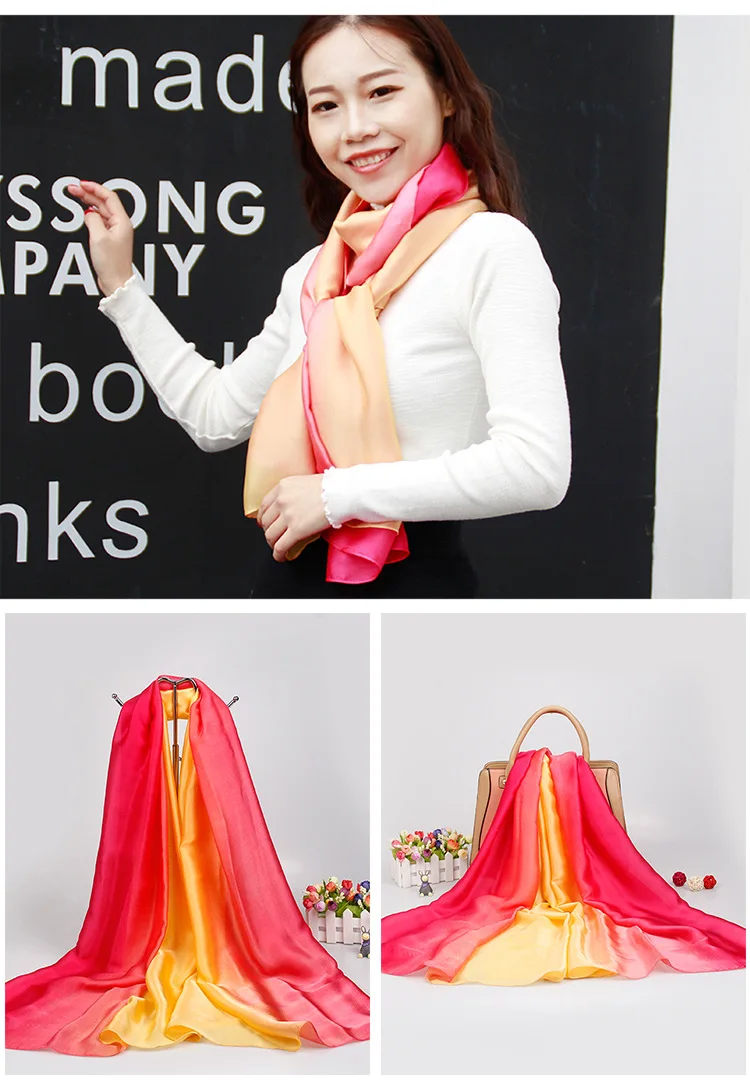Spring And Summer New Style Imitated Silk Fabric Transition Color Silk Scarves Seaside Sun-resistant Beach Towel Gradient Color