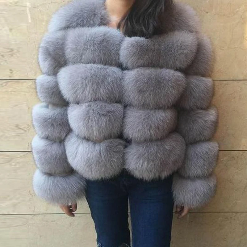 Light Grey Зимняя модная куртка из натурального Лисьего меха, короткая женская куртка из натурального Лисьего меха, роскошная Толстая теплая меховая куртка, верхняя одежда - Цвет: Light Grey