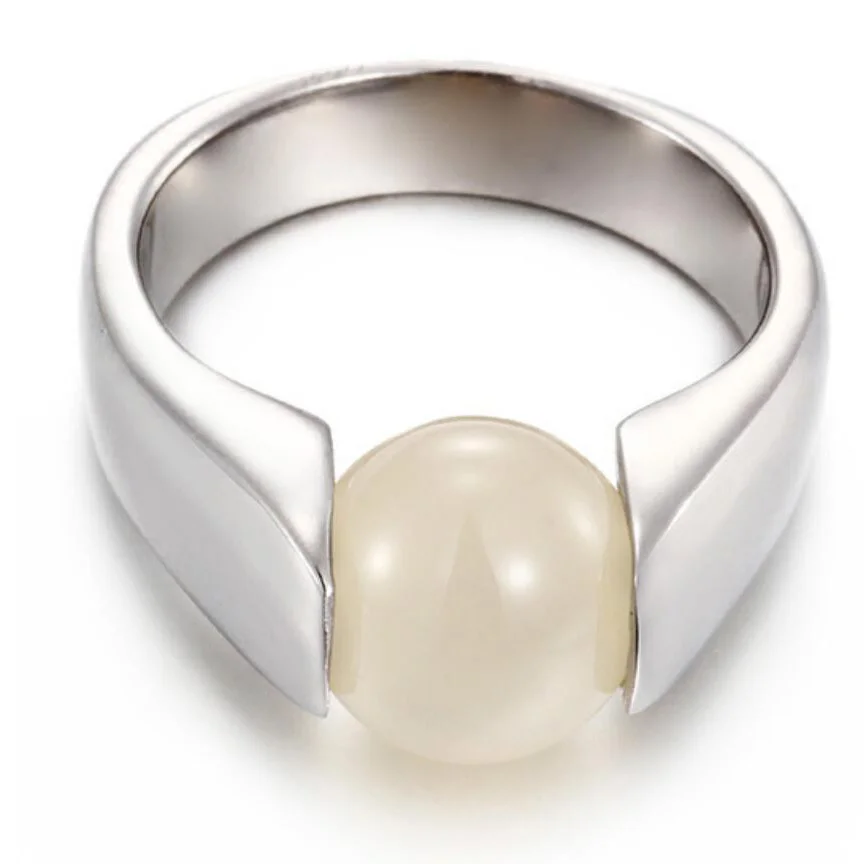 Изысканное круглое многоцветное кольцо из нержавеющей стали с камнем золотого цвета для женщин, Трендовое обручальное свадебное ювелирное изделие CG1296 - Цвет основного камня: Silver White