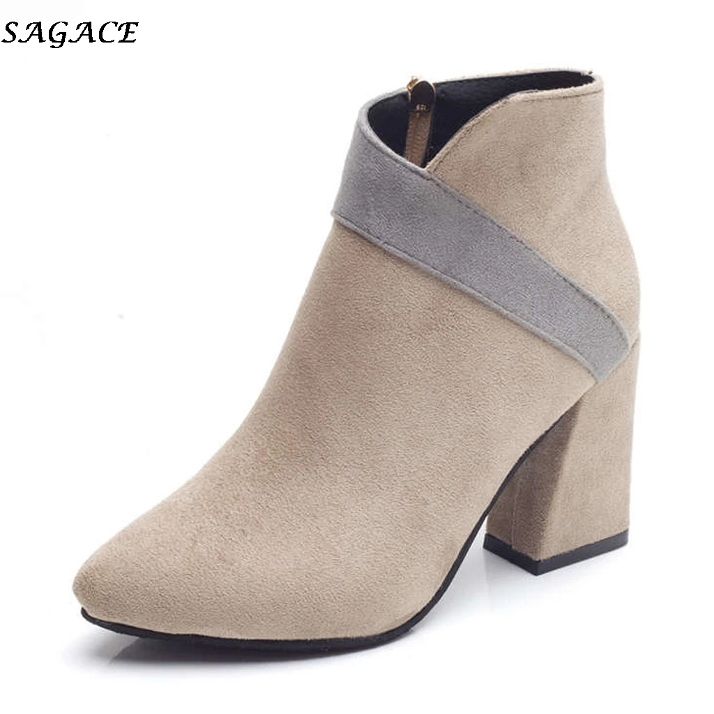 

SAGACE Women Ankle Boots 2019 Autumn Pointed Toe Suede Chelsea Boots fashion Ladies Casual Square Heel Zip Slip-On Shoes woman #