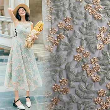 

2019 Fresh Plum Blossom Floral Embroidered Mesh Lace Fabric For Women Dress 1Yard DIY Sewing Net Lace Fabric