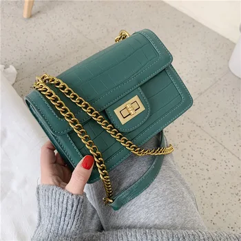

Bag For Women 2020 New Joker Shoulder Chain Retro Square Bag Fashion Stone Buckle Messenger Bag