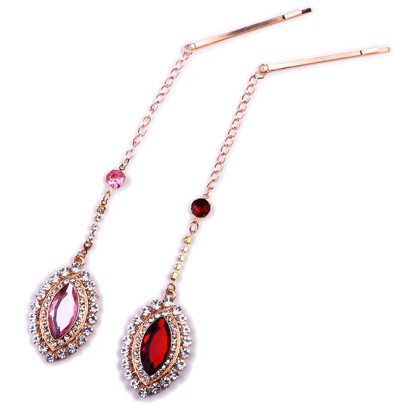 High Quality Red Pink Elegant India Style Crystal Hairpin Clips Forehead Pendant Jewelry Bride Noiva Bridal Wedding Headwear Jewelry Accessories Hair Accessory Hair Clip Hair Headdress Bridal Headwear