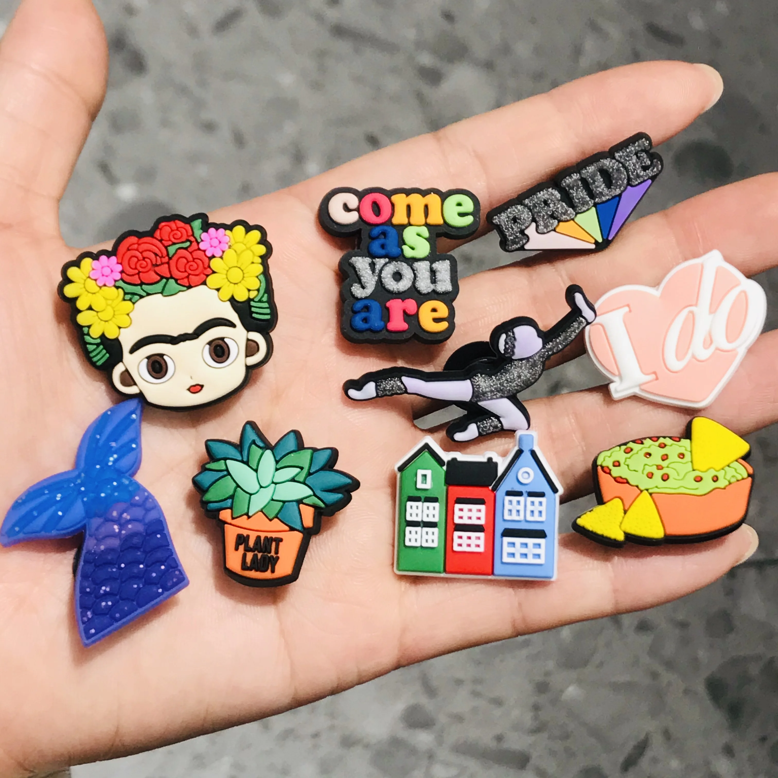 

9Pcs Castle Sushi I Do Mermaid Pride Dancing Girls Shoe Charms Accessorie Clog DIY Shoes PVC Wristbands Backpack