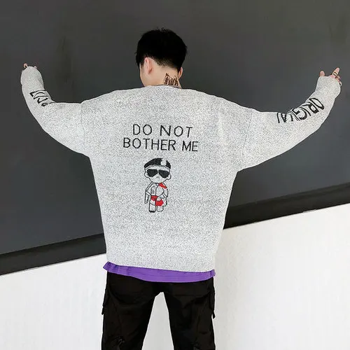 Новинка, осенне-зимний свитер в стиле хип-хоп с рисунком, мужские повседневные свободные свитера с круглым вырезом, вязаные пуловеры для мужчин - Цвет: light grey