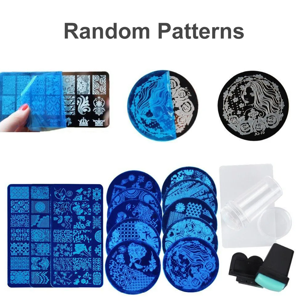 13Pcs Lace Rose Flower Forest Image Nail Plates+ 2 Stamper Scraper Set Nail Art Stamping Plate Nail Art Tools