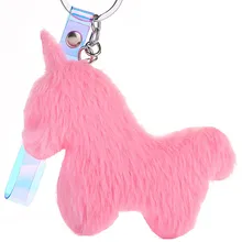 Плюшевый брелок для ключей с единорогом красочный пушистый шар брелок для ключей с единорогом подвеска веревка из полиуретановой кожи автомобильные аксессуары для ключей