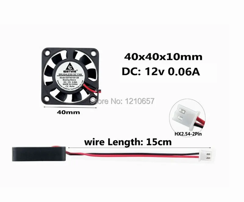 50 шт./партия GDSTIME 40 мм 40x40x10 мм 4010s DC 12V 2Pin мотор электрический вентилятор