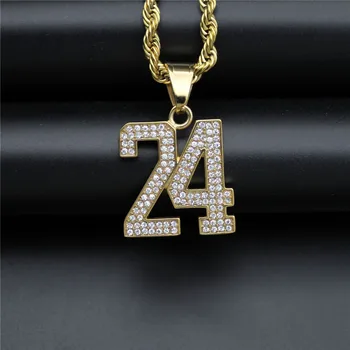 

Gold Color Iced Out Chain Cubic Zircon Basketball 24 Pendant Necklace Men Gift Hip Hop Bling Stainless Steel Party Jewelry