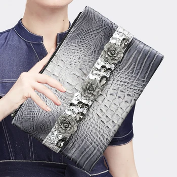 

Women Genuine Leather Handbag Envelope Clutch Purse Diamond Flower Crocodile Aligator Messenger Crossbody Bag Shoulder Bag