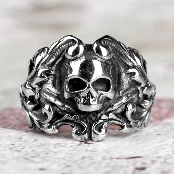 

Stainless Steel Men Rings Domineering Petal Skull Punk Rock Gothic for Biker Male Boyfriend Jewelry Creativity Gift Wholesale