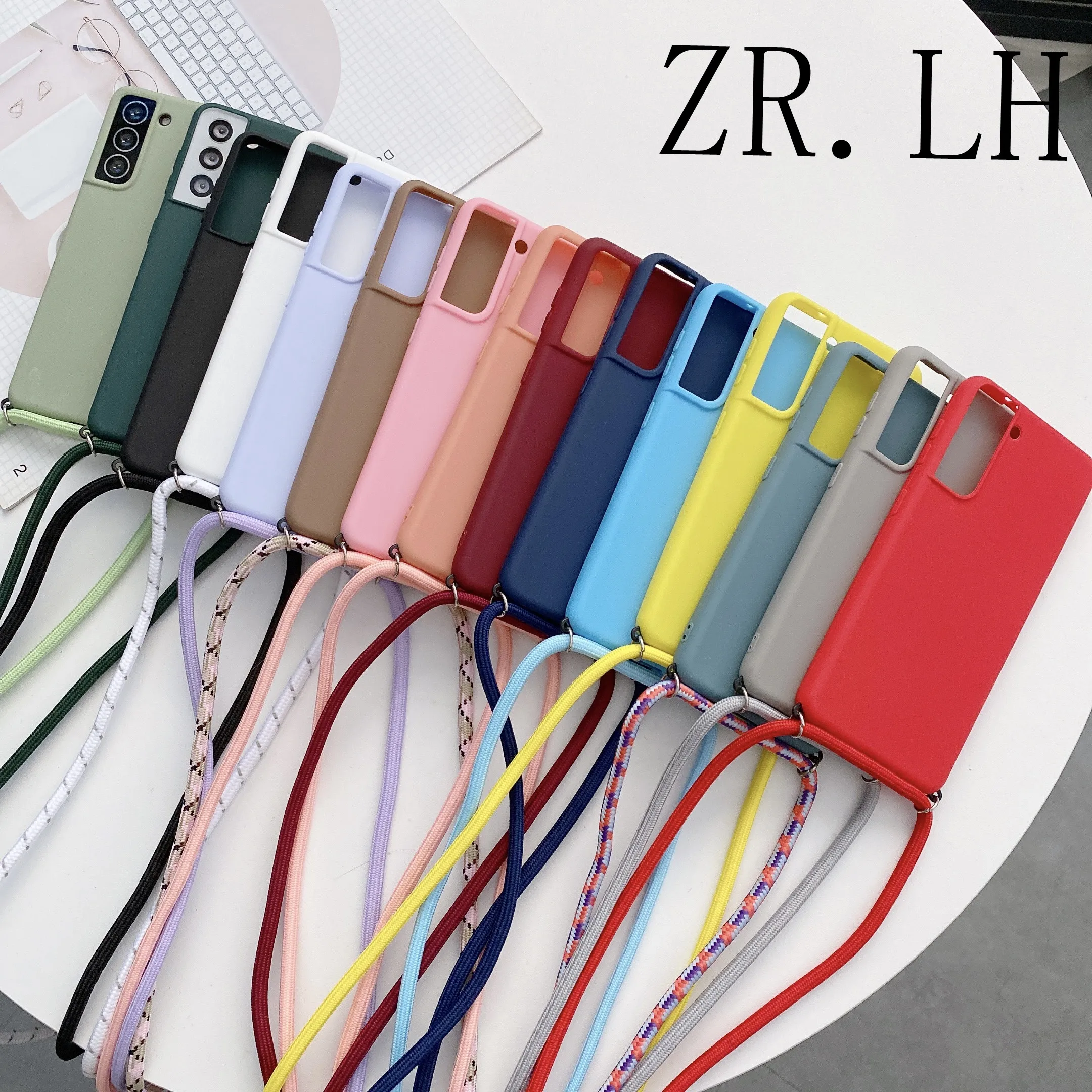 Pasek łańcuch łańcuch etui do Samsung Galaxy s21 S20FE A42 A52 A72 A50 A70  A31 A42 A12 A22 A32 5G naszyjnik smycz liny matowy pokrowiec tanie i dobre  opinie