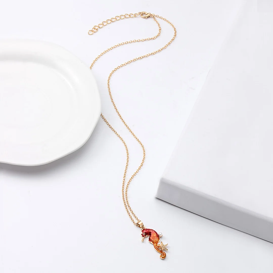 Seahorse Decor Starfish Pearl Pendant Lady Necklace Clavicle Chain Women Gift