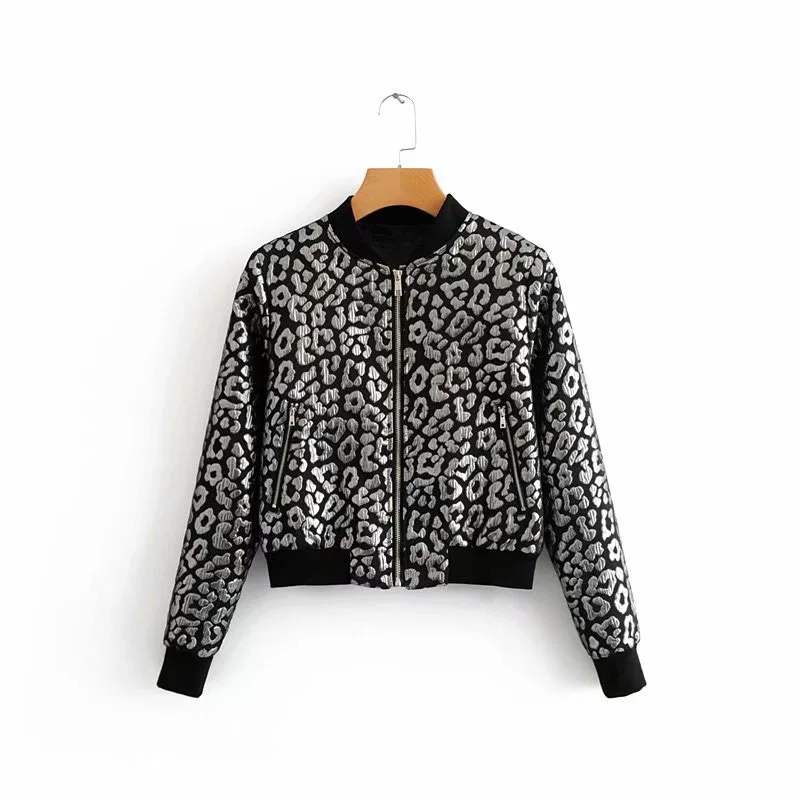 

39niu-1890 Europe And America WOMEN'S Dress 2018 Autumn New Style Stand Collar Leopord Pattern Jacket Women's