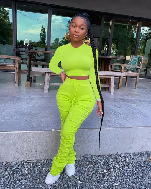 Fall Two Piece Set Women Stacked Pants 