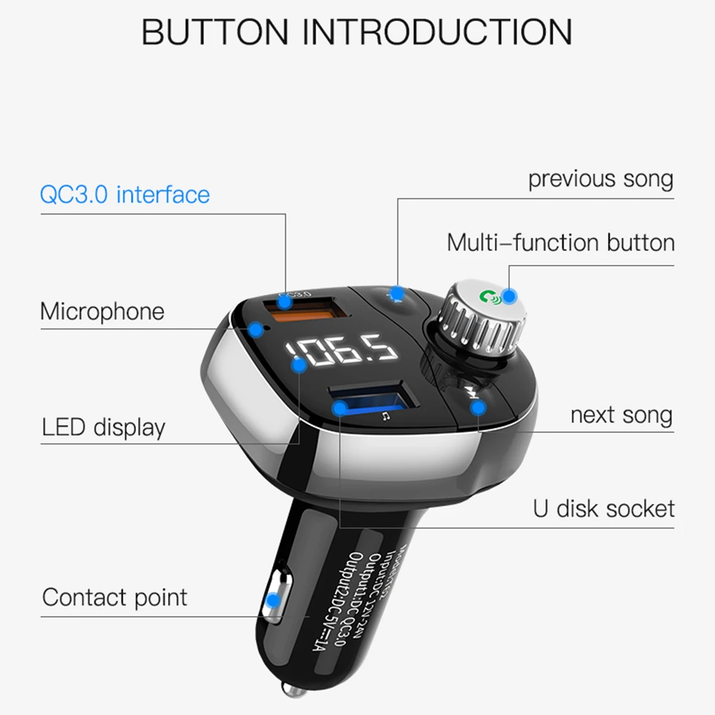 Автомобильный Bluetooth fm-передатчик беспроводной Bluetooth Handsfree автомобильный комплект MP3-плеер USB телефон быстрое зарядное устройство