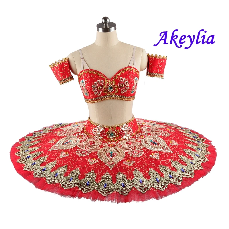 Red gold Professional Ballet Tutu Split For girls The corsair pancake Tutu Ballet performance ballet platter tutu Dress JN0148