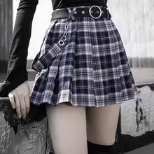 Панк Rave Женская Лолита плед плиссированные юбки с ремнем PQ-710BQ Азиатский размер s-xl