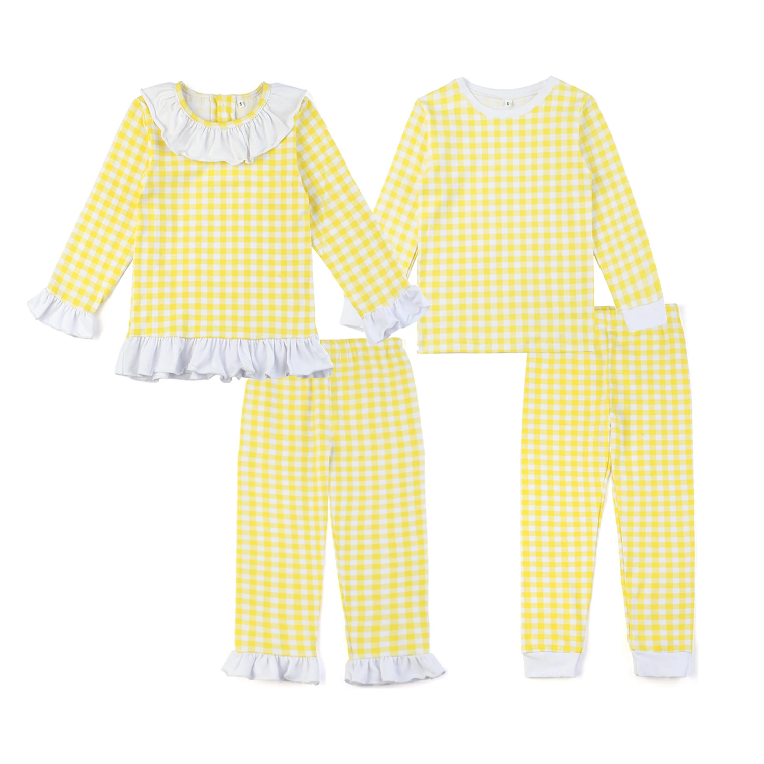 2022 Easter Pyjamas Long Sleeve Kids Loungewear Plaid Cotton Matching Boys And Girls Pyjamas Set children's birthday pajamas